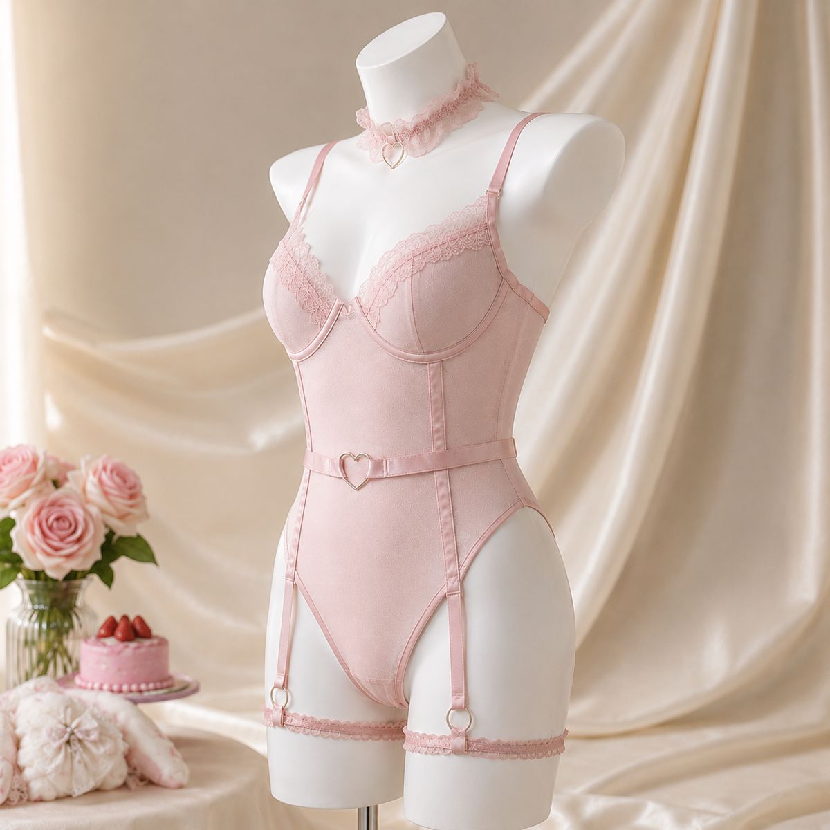 CAROLINE - Bodysuit corsé con Mujer Lencería Rosa