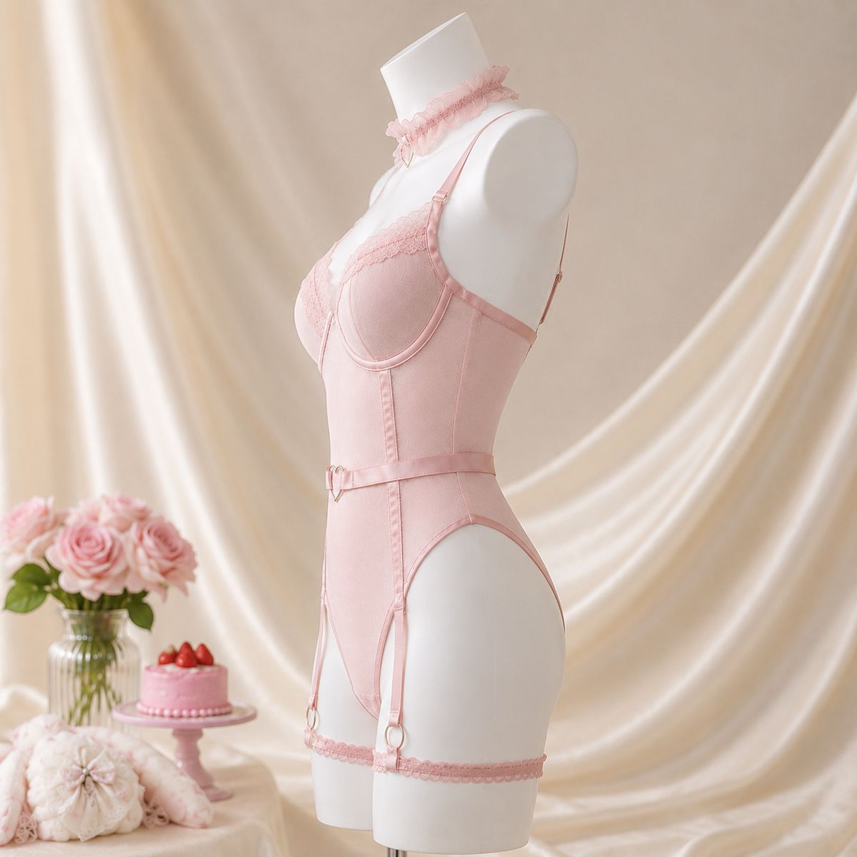 CAROLINE - Bodysuit corsé con Mujer Lencería Rosa