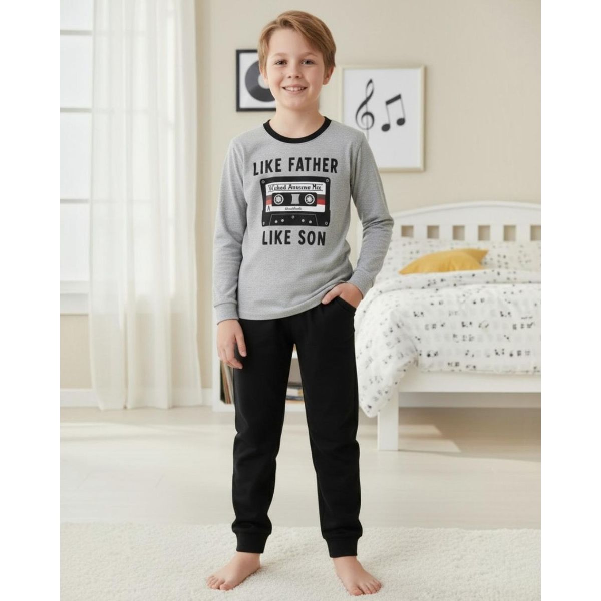 KOWHAI - Pijama Niño Algodón Estampado Like Father Like Son Gris