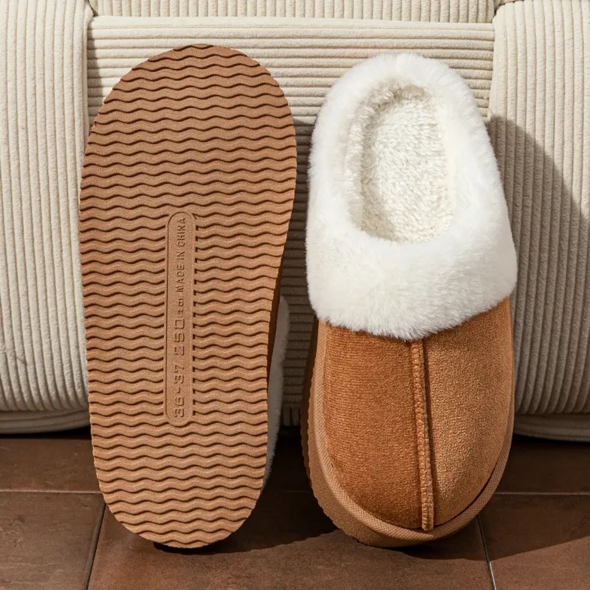 GENERICO - Pantuflas de Piel Antideslizantes Con Chiporro Mujer Cuero Sintetico