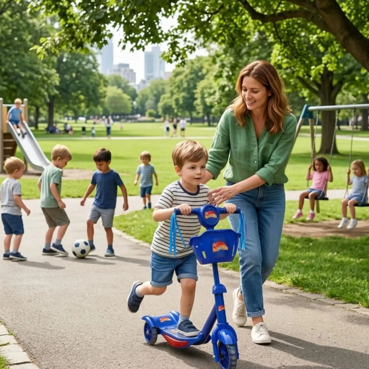 GENERICO - Monopatín Scooter Infantil Con Canasto Y Luces 3 Ruedas Azul