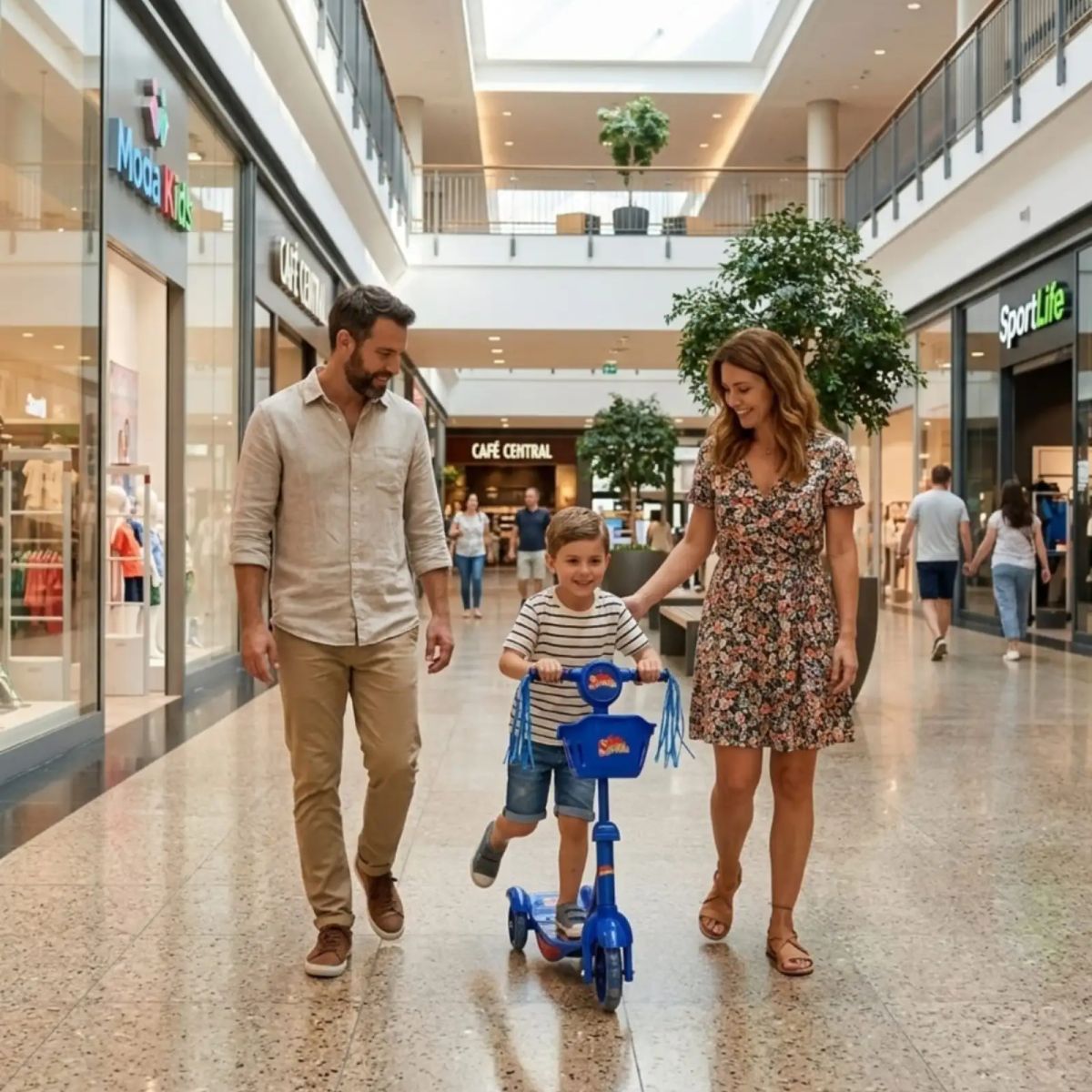 GENERICO - Monopatín Scooter Infantil Con Canasto Y Luces 3 Ruedas Azul