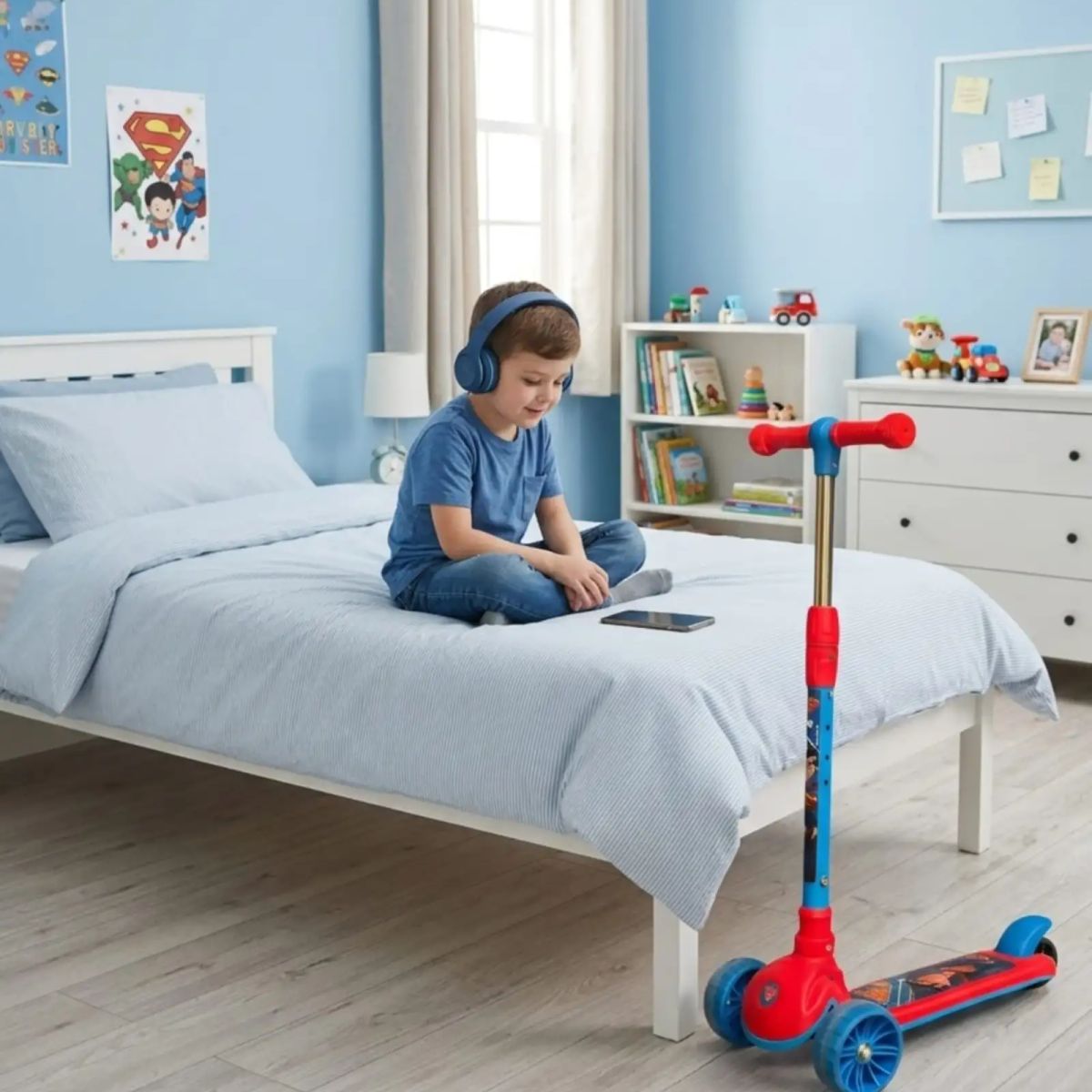 GENERICO - Scooter Infantil Ajustable Con 3 Ruedas De Luces LED Azul