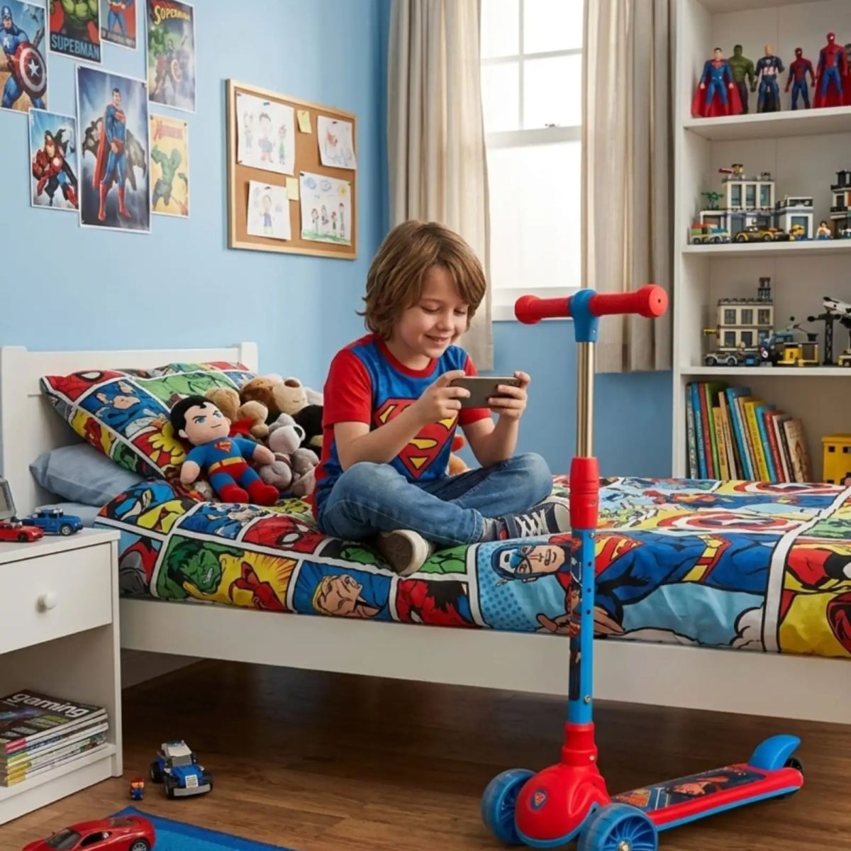 GENERICO - Scooter Infantil Ajustable Con 3 Ruedas De Luces LED Azul