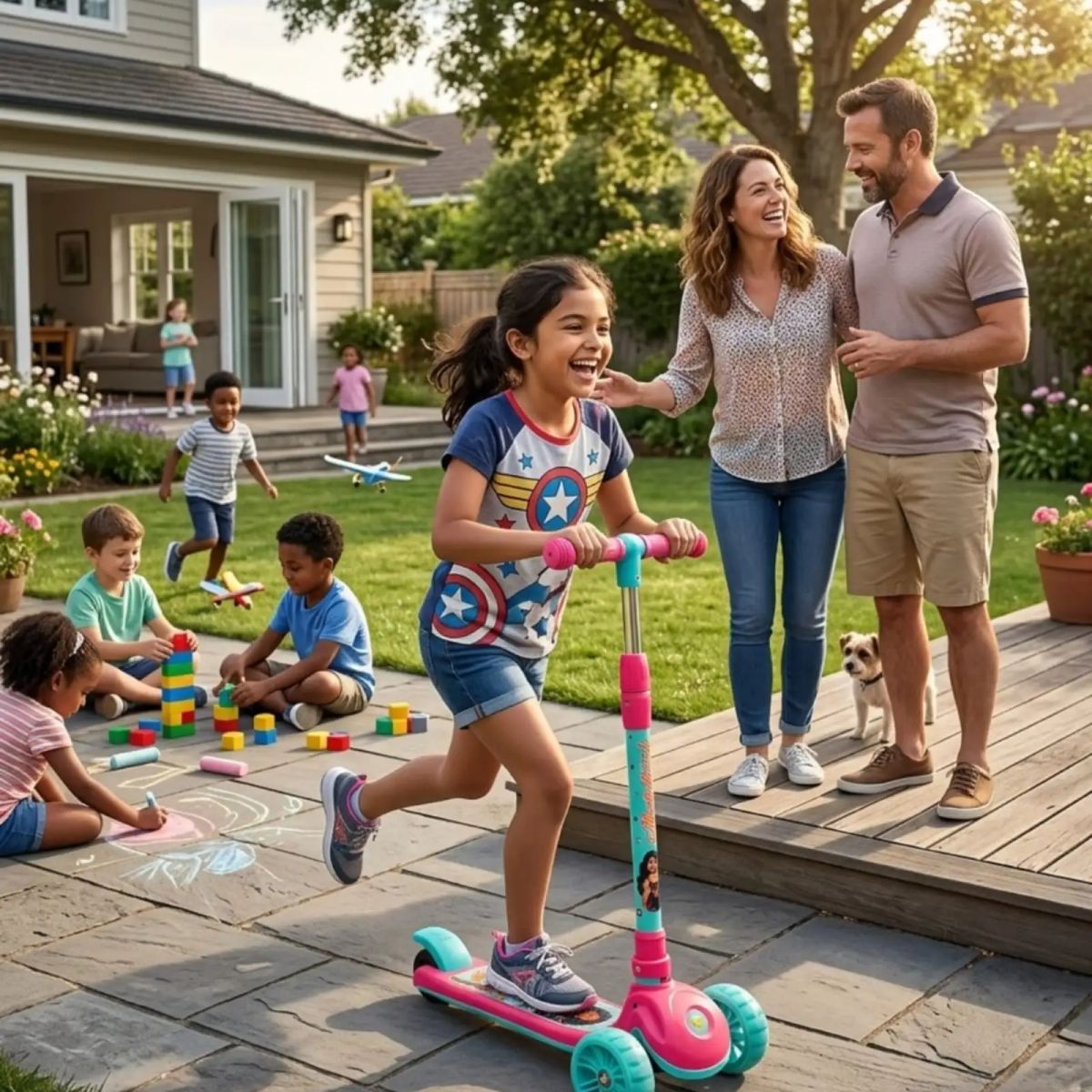 GENERICO - Scooter Monopatín de 3 Ruedas Infantil Rosado Turquesa