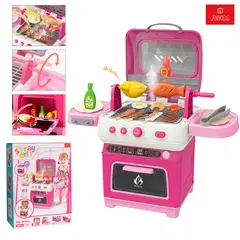 ANIKIDS - Juguete Cocina Juego Parrilla BBQ Para Niños Con Luz Sonido Vapor 35 Piezas Color Rosa