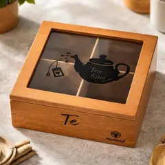 NEWTREE - Cajas De Té Almacenamiento Madera 4 Divisiones 18x18x8.2cm