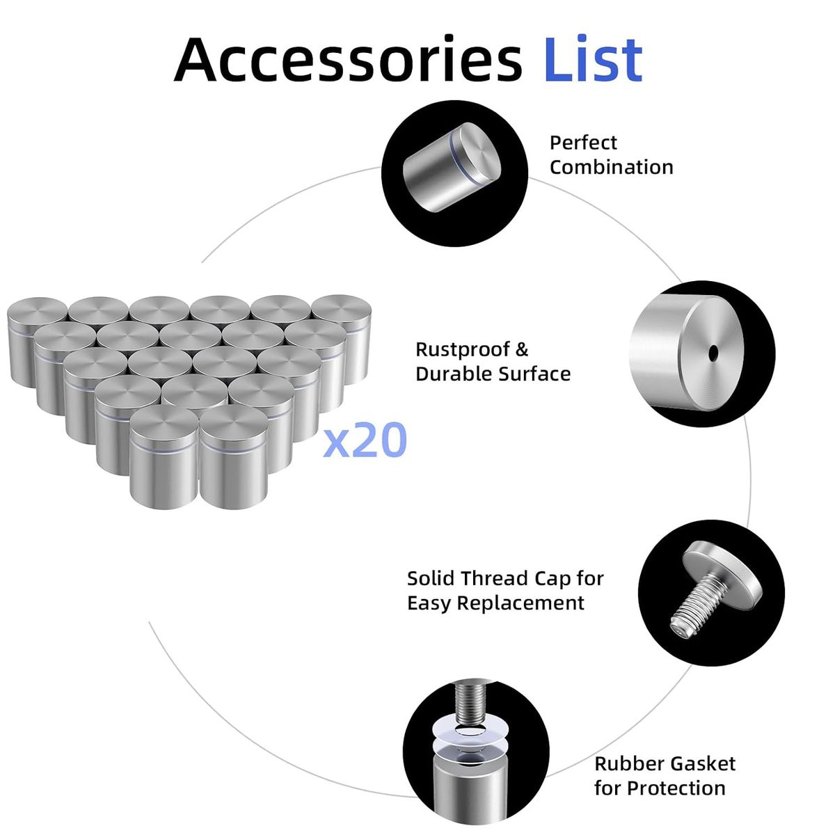 KUANGYE - Separador Distanciador De Vidrio 25x20mm Inox 20pcs