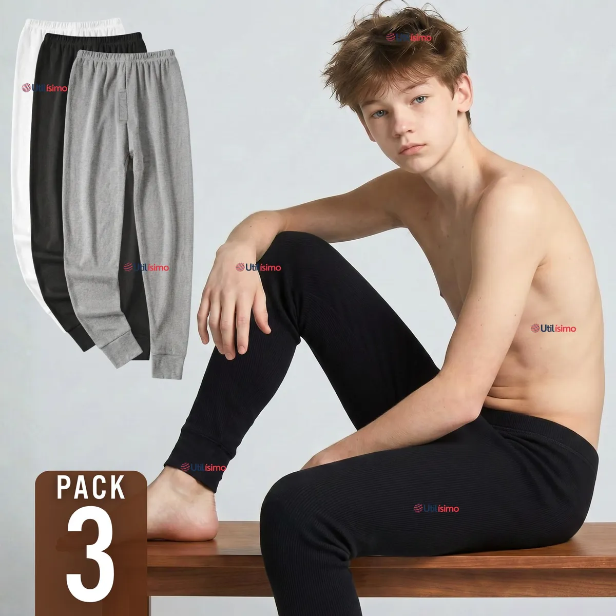 UTILISIMO - Pack 3 Calzoncillos Largo Algodón Calza Invierno Primera Capa Juvenil Hombre