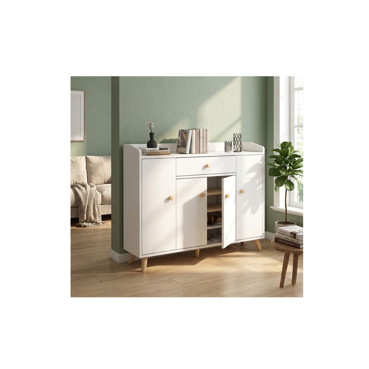 GENERICO - Zapatero Organizador 120cmx30x84cm De Madera 4 Puertas Color Blanco