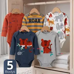 UTILISIMO - Pack 5 Bodys Manga Larga 100% Algodón Tedmimak Sweet Nature Bebé Niño