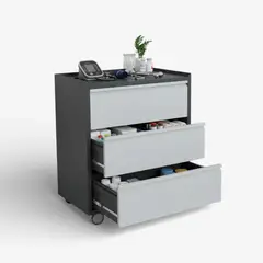 METANEK AMERICAN DESIGN - Gabinete Metálico Bajo con ruedas 3 cajones - Linea Black & Gray TC-10