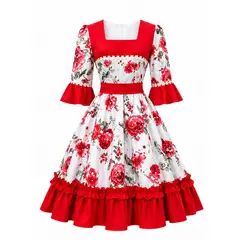 GENERICO - Vestido Huasa China Rojo - Rosa Silvestre