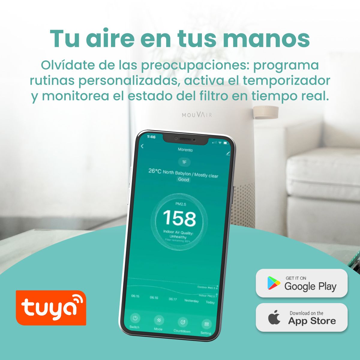 Purificador de aire Mouvair Vital + Filtro HEPA H13 de Reemplazo, marca MOUVAIR - Foto 2
