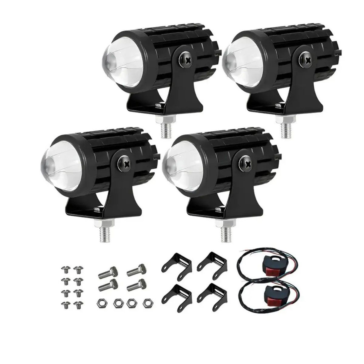 GENERICO - Faros Auxiliares Lupa Para Auto Moto Con Estrobo 4pcs BELUG