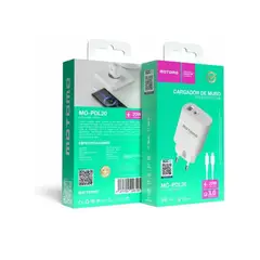 MOTOMO - Cargador Con Cable Lightning Doble USB Blanco 20W