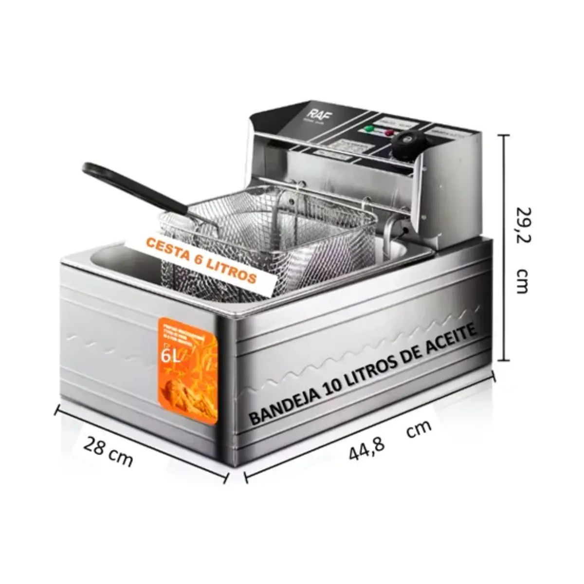 GENERICO - FREIDORA DE ACEITE FRITURA PROFUNDA 6L ACERO INOXIDABLE