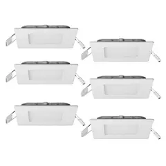 DRL - Pack 6 Panel Foco Plafón Empotrado Cuadrado 3w Led Cálida Blanco