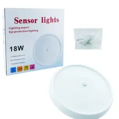 MEGABRIGHT - Foco LED Panel De 18 Watt Con Sensor Sobrepuesto Redondo De Luz Blanca.