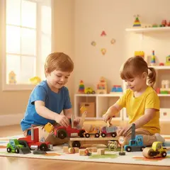 GENERICO - Set de camiones de madera para niños