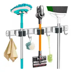 EVERSO - Organizador de Escobas de Pared con 4 Ganchos Acero Inoxidable