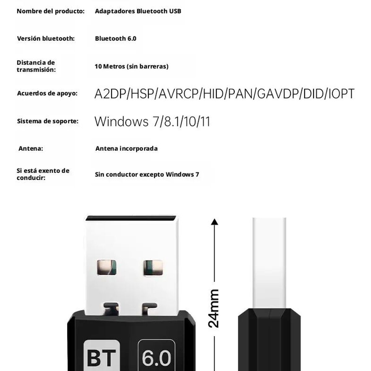 GENERICO - Adaptador Bluetooth 6.0 USB Transmisor y Receptor