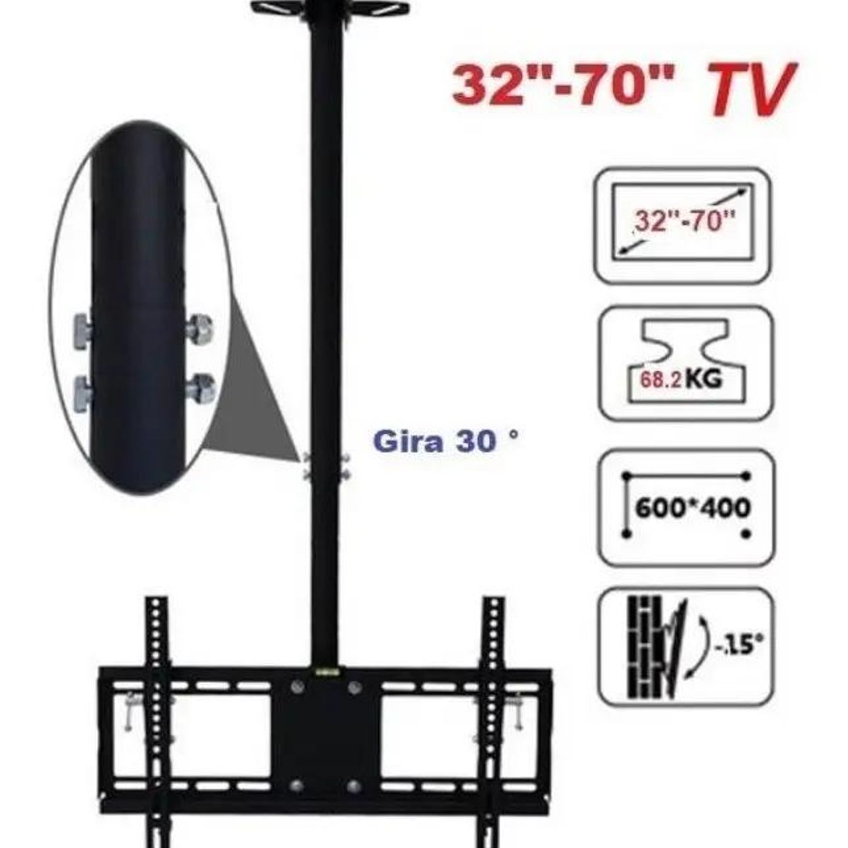 GENERICO - Soporte de techo para TV LCD/LED 32-75 pulgadas hasta 68.