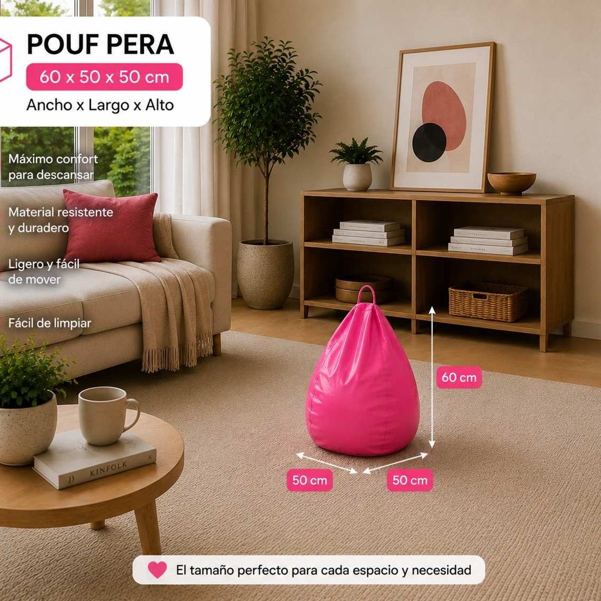 GENERICO - Pouf Pera Infantil Rosado Eco Cuero 60x50x50 cm Maxicosas