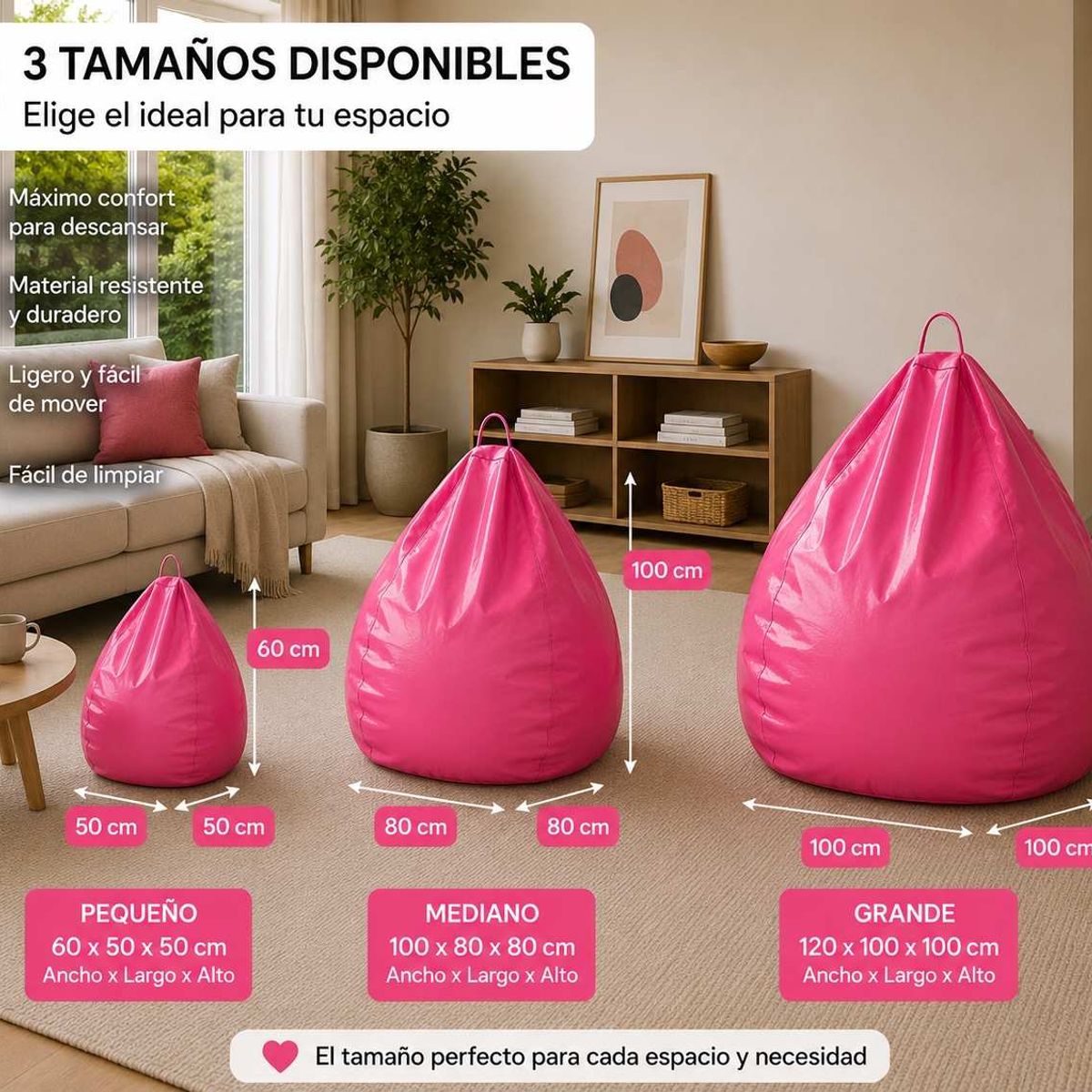 GENERICO - Pouf Pera Infantil Rosado Eco Cuero 60x50x50 cm Maxicosas