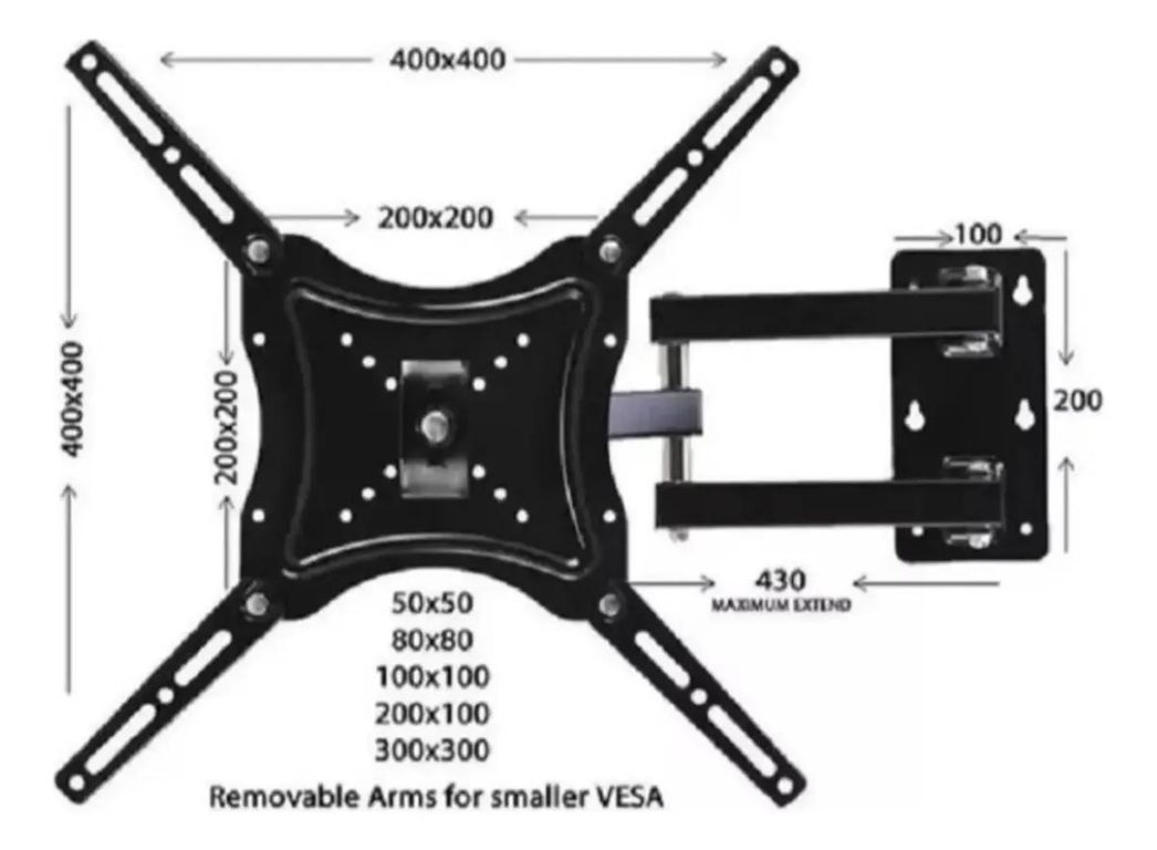 GENERICO Soporte de Pared Articulado para TV 14-55" Inclinable 50