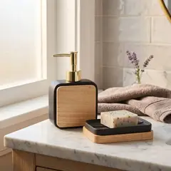 GENERICO - Set de baño elegante en bambú y cerámica