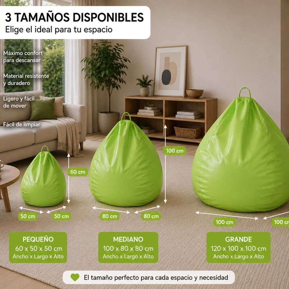 GENERICO - Pouf Pera Verde Eco Cuero 100x80x80 cm Maxicosas
