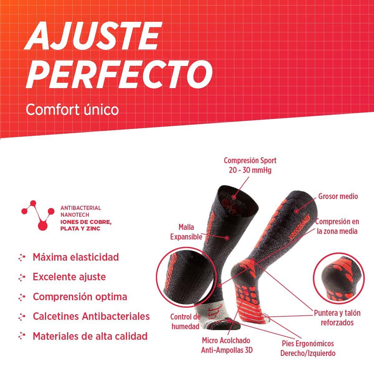 SILVERA - Calcetines de Compresión 3D Antibacterial Cobre