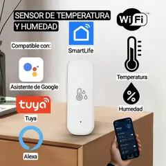 GENERICO - Sensor de Temperatura y Humedad WiFi. Alexa, Google, SmartLife. No requiere hub. Sensor inteligente.