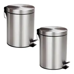 GENERICO - Set 2 Basureros 5L con Pedal Acero Inoxidable