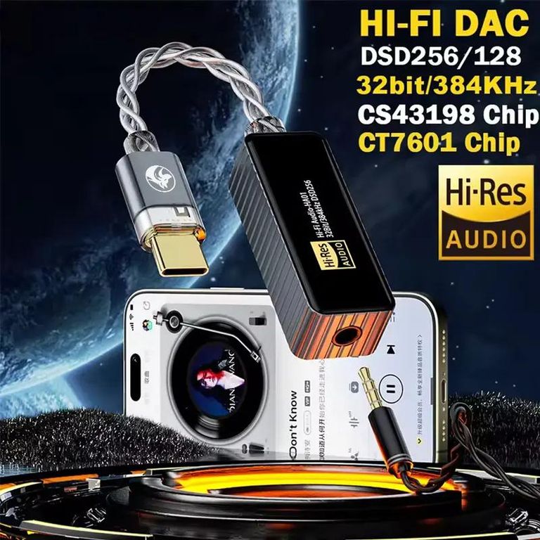 GENERICO Adaptador DAC Type-C a 3.5mm con Amplificador de Audio