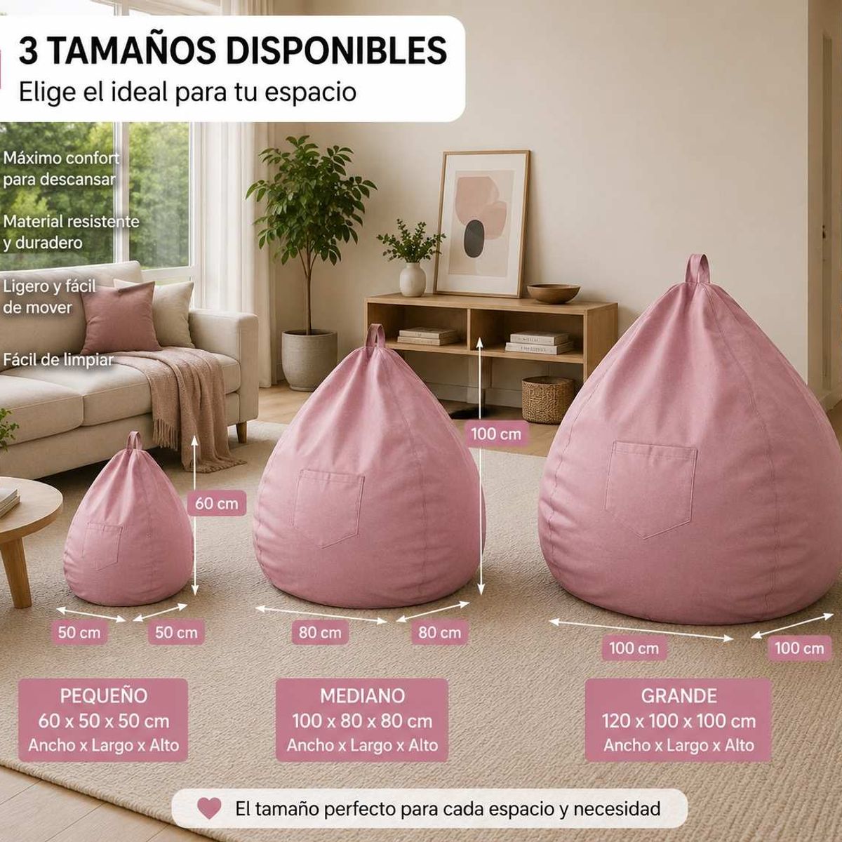 GENERICO - Pouf Pera Rosado Felpa 60x50x50 cm Maxicosas
