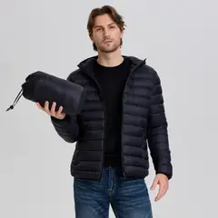 EASTONE - Parka Hombre Negro Impermeable Abrigada Plegable