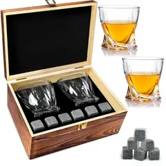 TSKY CHILE SHOPPING - Juego de Vasos para Whisky, Set de Regalo con 2 Vasos de Vidrio para Whisky 6 Piezas de Piedra
