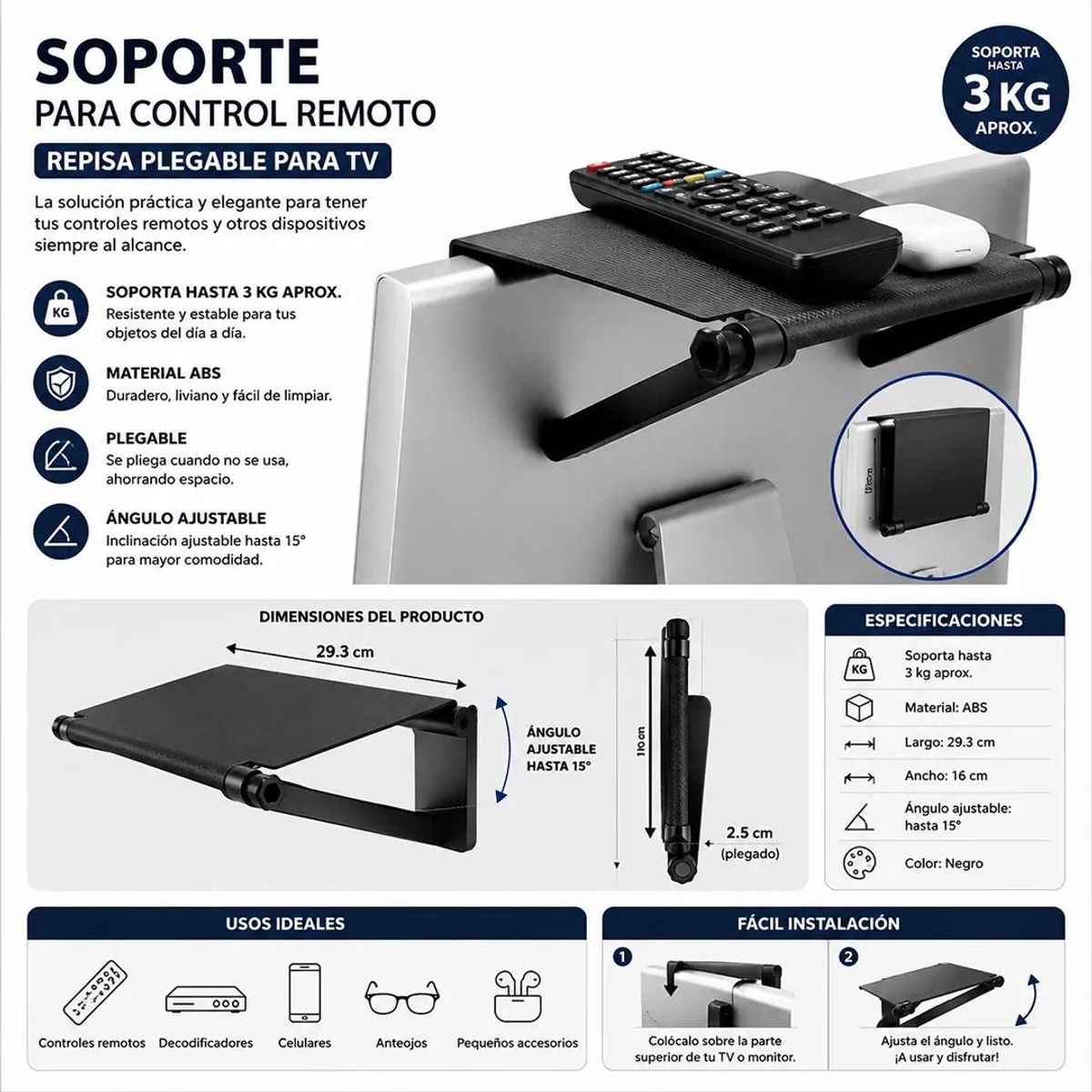 GENERICO - Soporte Plegable para Control Remoto y Repisa TV