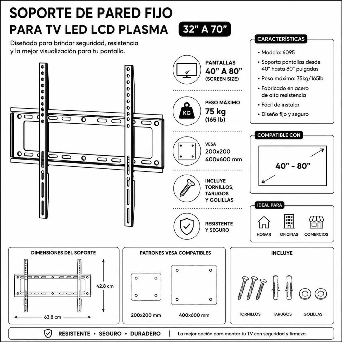 GENERICO - Soporte para TV LCD LED Plasma 40 a 80 pulgadas hasta 75 