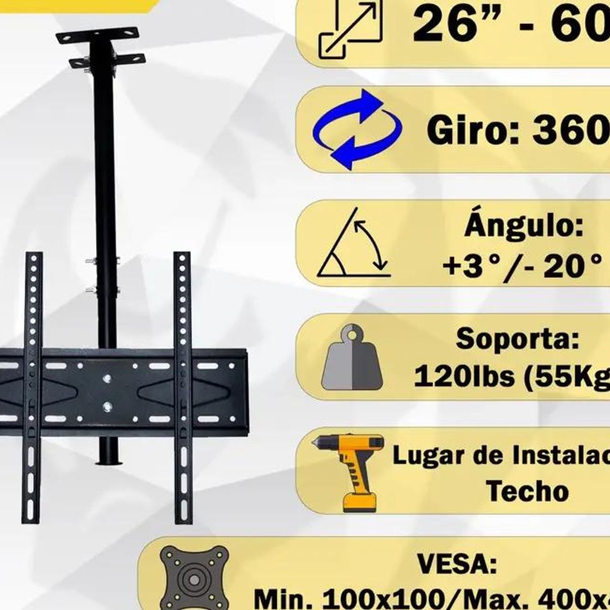 GENERICO - Soporte Ajustable para TV de Techo y Pared 26 a 60 Pulg