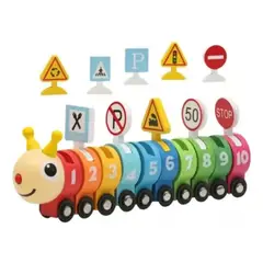 GENERICO - Tren Oruga Didáctico de Madera para Niños