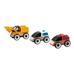 GENERICO - Set de 3 Autos de Madera Policía y Carreras
