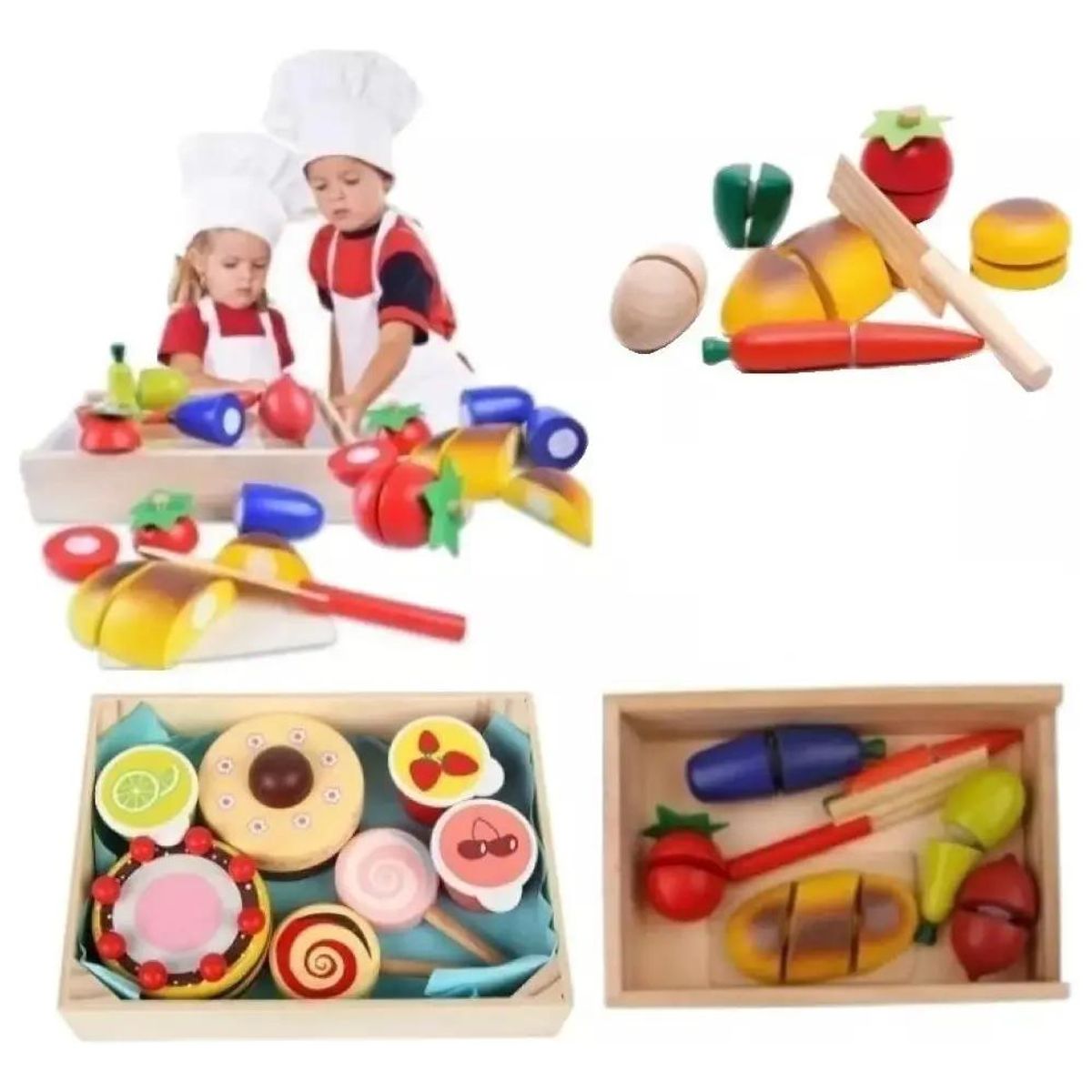GENERICO - Juego Didáctico Corta Frutas de Madera con Velcro 25 Piez