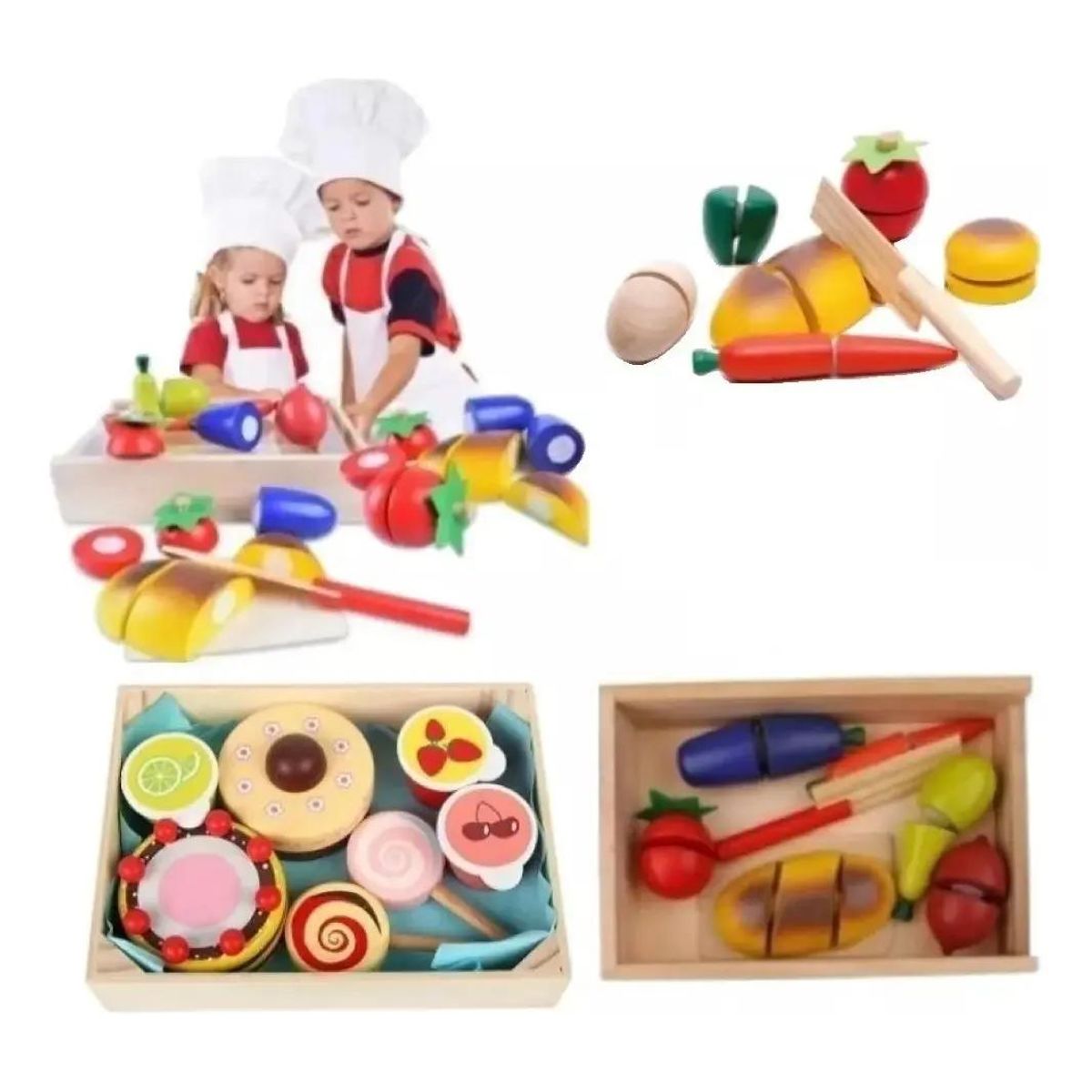 GENERICO - Juego Didáctico Corta Frutas de Madera con Velcro 25 Piez