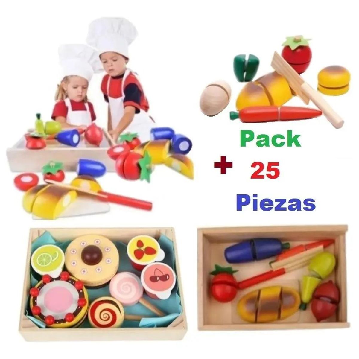 GENERICO - Juego Didáctico Corta Frutas de Madera con Velcro 25 Piez