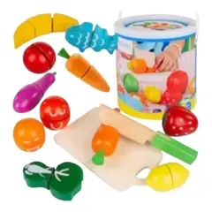 GENERICO - Set de Juguete para Cortar Frutas y Verduras de Madera