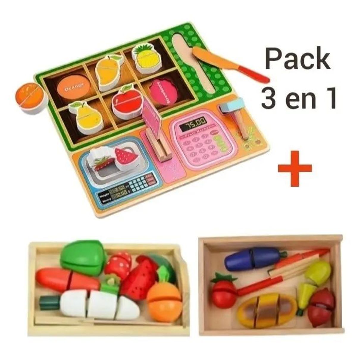 GENERICO - Juego Didáctico Corta Frutas de Madera con Velcro 29 Piez