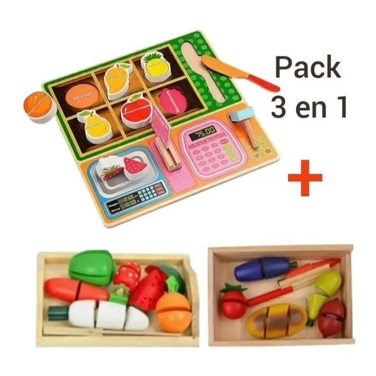 GENERICO - Juego Didáctico Corta Frutas de Madera con Velcro 29 Piez
